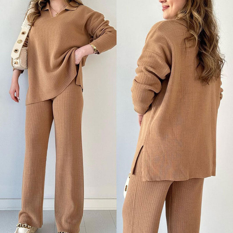 THE ERIN - CASUAL TWO-PIECE SET WITH V-NECK AND SLIT