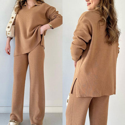 THE ERIN - CASUAL TWO-PIECE SET WITH V-NECK AND SLIT