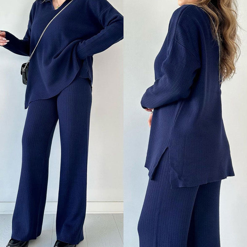 THE ERIN - CASUAL TWO-PIECE SET WITH V-NECK AND SLIT