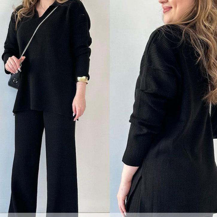 THE ERIN - CASUAL TWO-PIECE SET WITH V-NECK AND SLIT