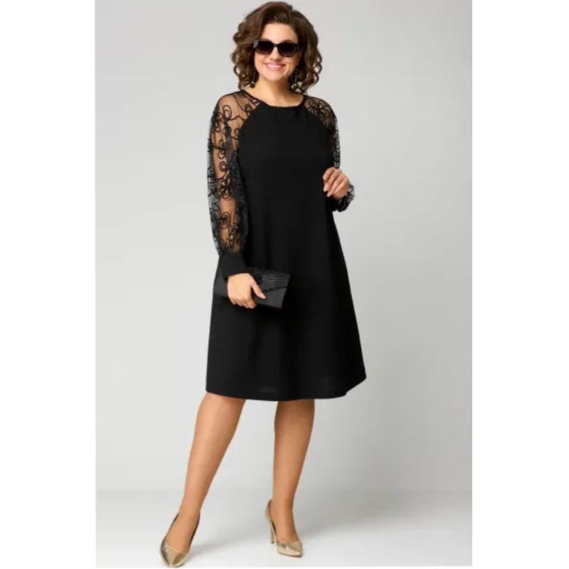 JOHANNA - LACE PATCHWORK DRESS WITH ROUND NECK & LONG SLEEVES