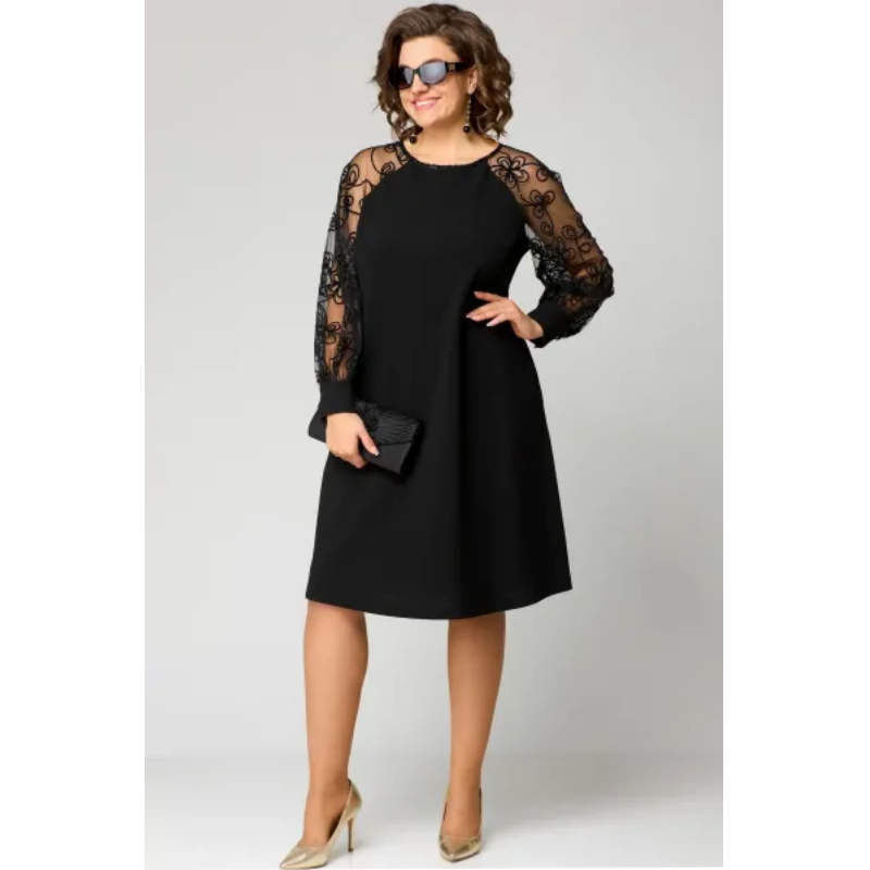 JOHANNA - LACE PATCHWORK DRESS WITH ROUND NECK & LONG SLEEVES