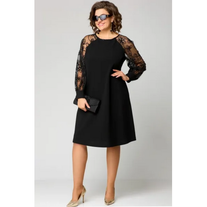 JOHANNA - LACE PATCHWORK DRESS WITH ROUND NECK & LONG SLEEVES