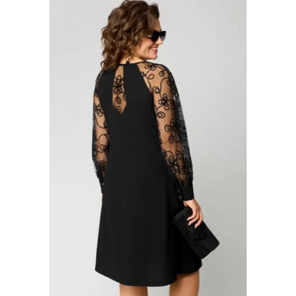 JOHANNA - LACE PATCHWORK DRESS WITH ROUND NECK & LONG SLEEVES