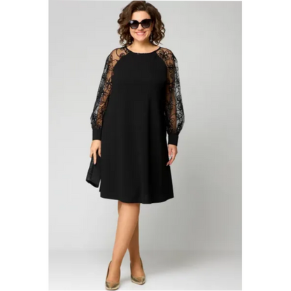 JOHANNA - LACE PATCHWORK DRESS WITH ROUND NECK & LONG SLEEVES