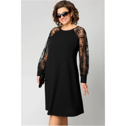 JOHANNA - LACE PATCHWORK DRESS WITH ROUND NECK & LONG SLEEVES