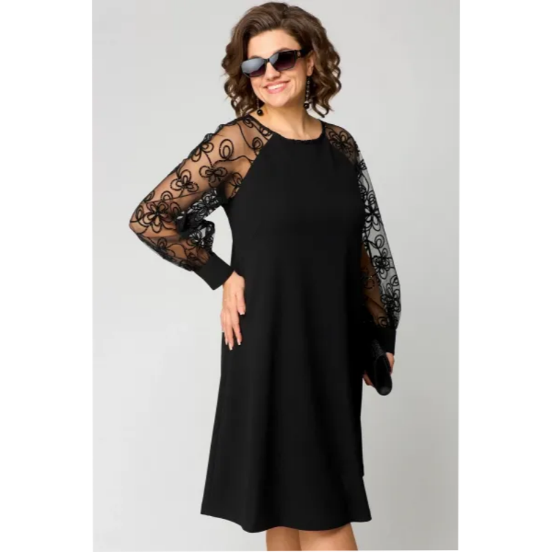 JOHANNA - LACE PATCHWORK DRESS WITH ROUND NECK & LONG SLEEVES