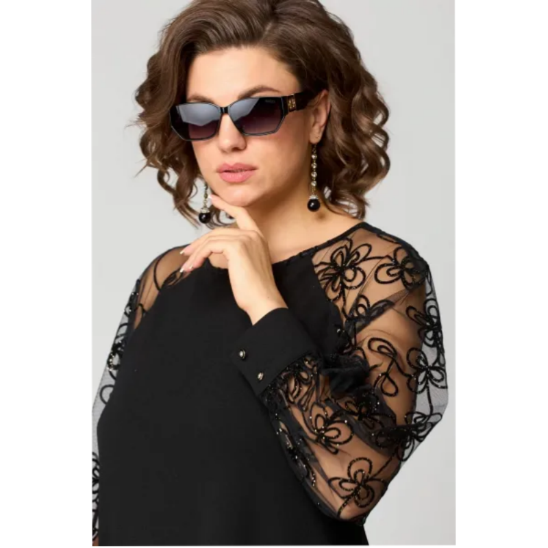 JOHANNA - LACE PATCHWORK DRESS WITH ROUND NECK & LONG SLEEVES