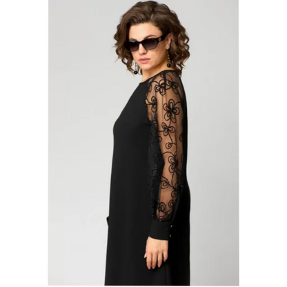 JOHANNA - LACE PATCHWORK DRESS WITH ROUND NECK & LONG SLEEVES