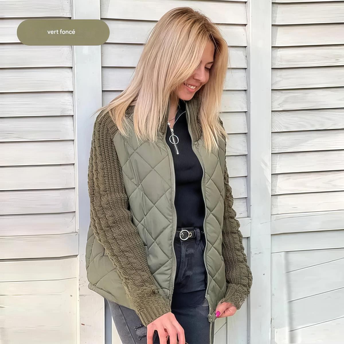 WOMEN’S QUILTED WINTER JACKET - WITH PATCHWORK AND KNIT SLEEVES