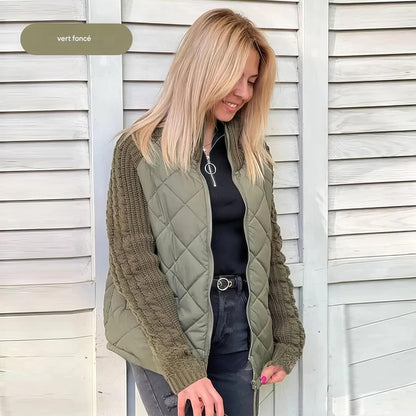 WOMEN’S QUILTED WINTER JACKET - WITH PATCHWORK AND KNIT SLEEVES