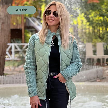 WOMEN’S QUILTED WINTER JACKET - WITH PATCHWORK AND KNIT SLEEVES