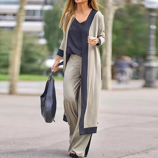 3-PIECE WOMEN’S SET- CARDIGAN, TOP & WIDE-LEG PANTS