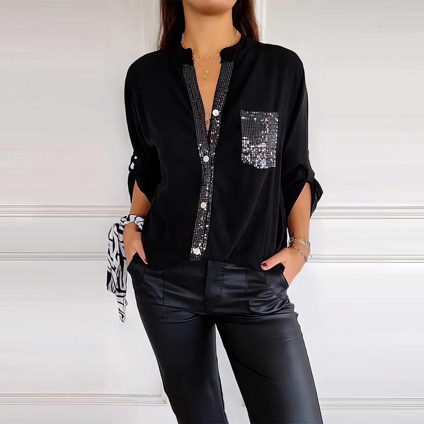 PATCHWORK SEQUINS SHIRT – SHINE WITH ELEGANCE