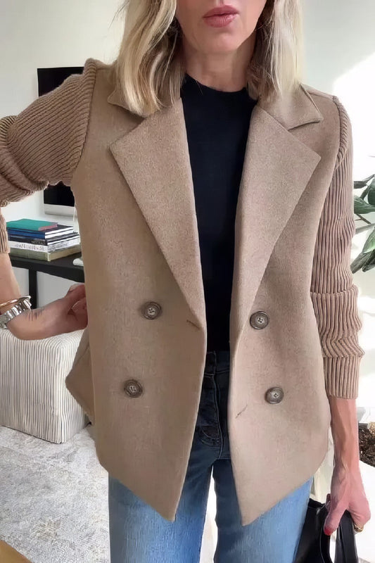CASUAL KNIT COAT  -WITH BUTTONS AND PATCHWORK SLEEVES FOR WOMEN