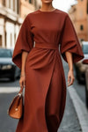 MARGARET - ELEGANT DRESS WITH LANTERN SLEEVES AND BELT