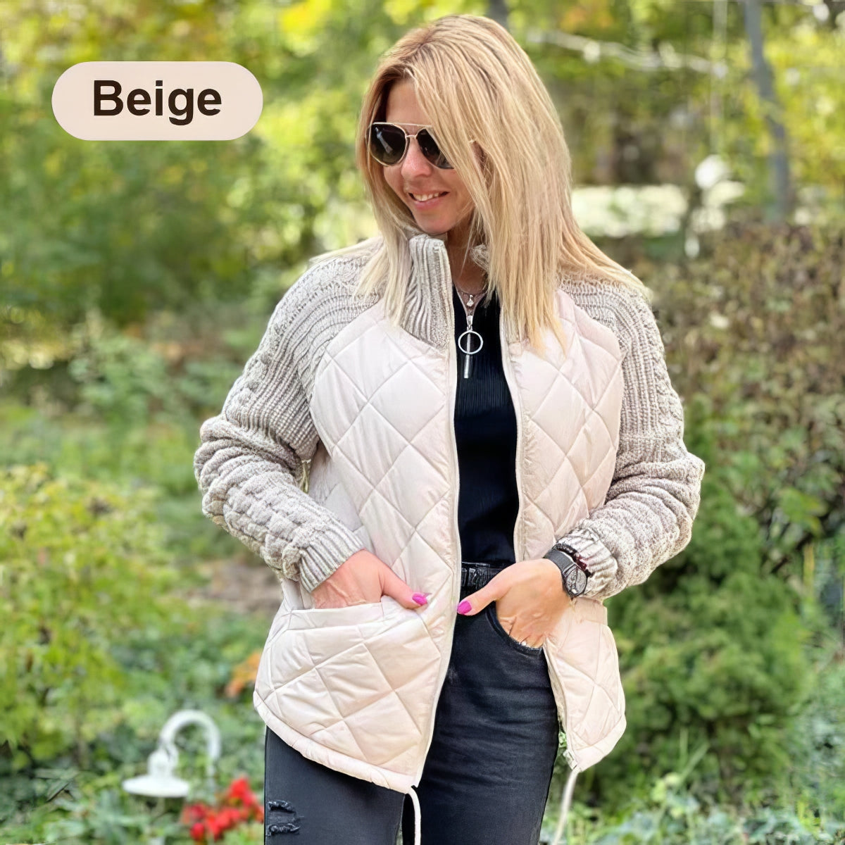 WOMEN’S QUILTED WINTER JACKET - WITH PATCHWORK AND KNIT SLEEVES