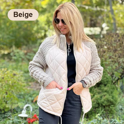 WOMEN’S QUILTED WINTER JACKET - WITH PATCHWORK AND KNIT SLEEVES