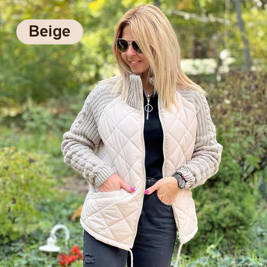 WOMEN’S QUILTED WINTER JACKET - WITH PATCHWORK AND KNIT SLEEVES