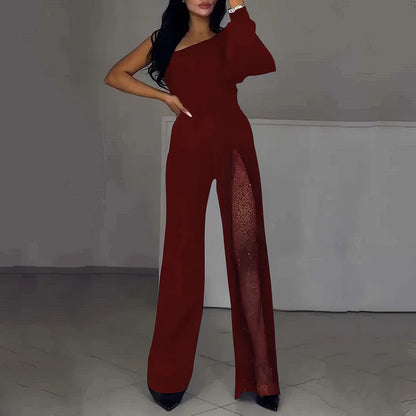 ASYMMETRICAL ONE-SHOULDER JUMPSUIT WITH FLARED TULLE SLEEVES