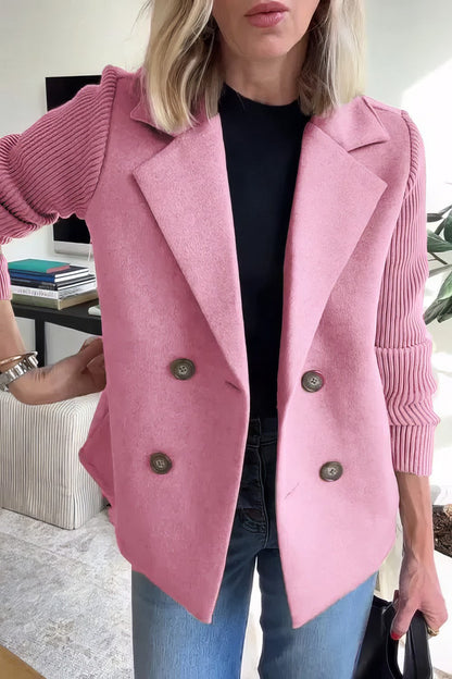 CASUAL KNIT COAT  -WITH BUTTONS AND PATCHWORK SLEEVES FOR WOMEN