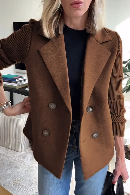 CASUAL KNIT COAT  -WITH BUTTONS AND PATCHWORK SLEEVES FOR WOMEN