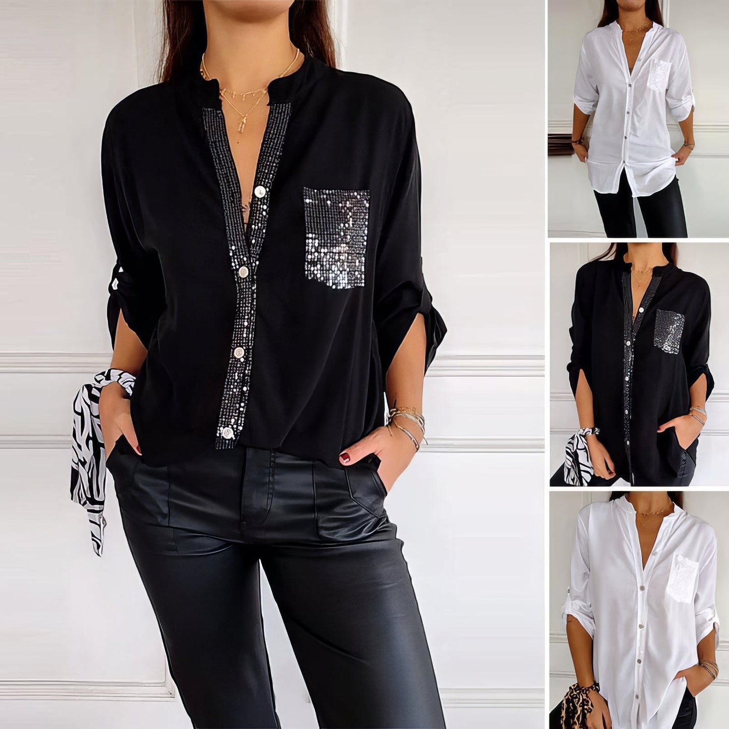 PATCHWORK SEQUINS SHIRT – SHINE WITH ELEGANCE