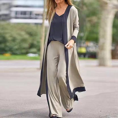 3-PIECE WOMEN’S SET- CARDIGAN, TOP & WIDE-LEG PANTS