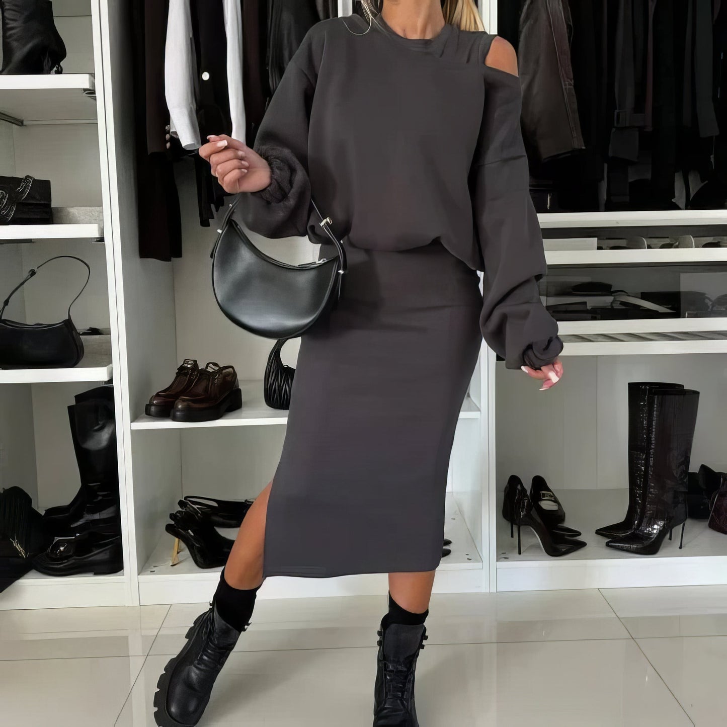 SLEEVELESS DRESS & SWEATSHIRT SET