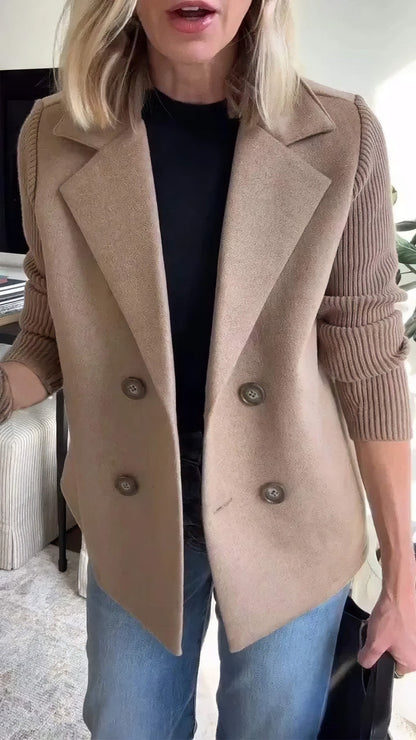 CASUAL KNIT COAT  -WITH BUTTONS AND PATCHWORK SLEEVES FOR WOMEN