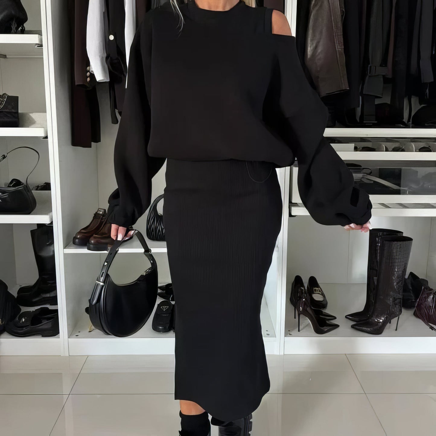 SLEEVELESS DRESS & SWEATSHIRT SET