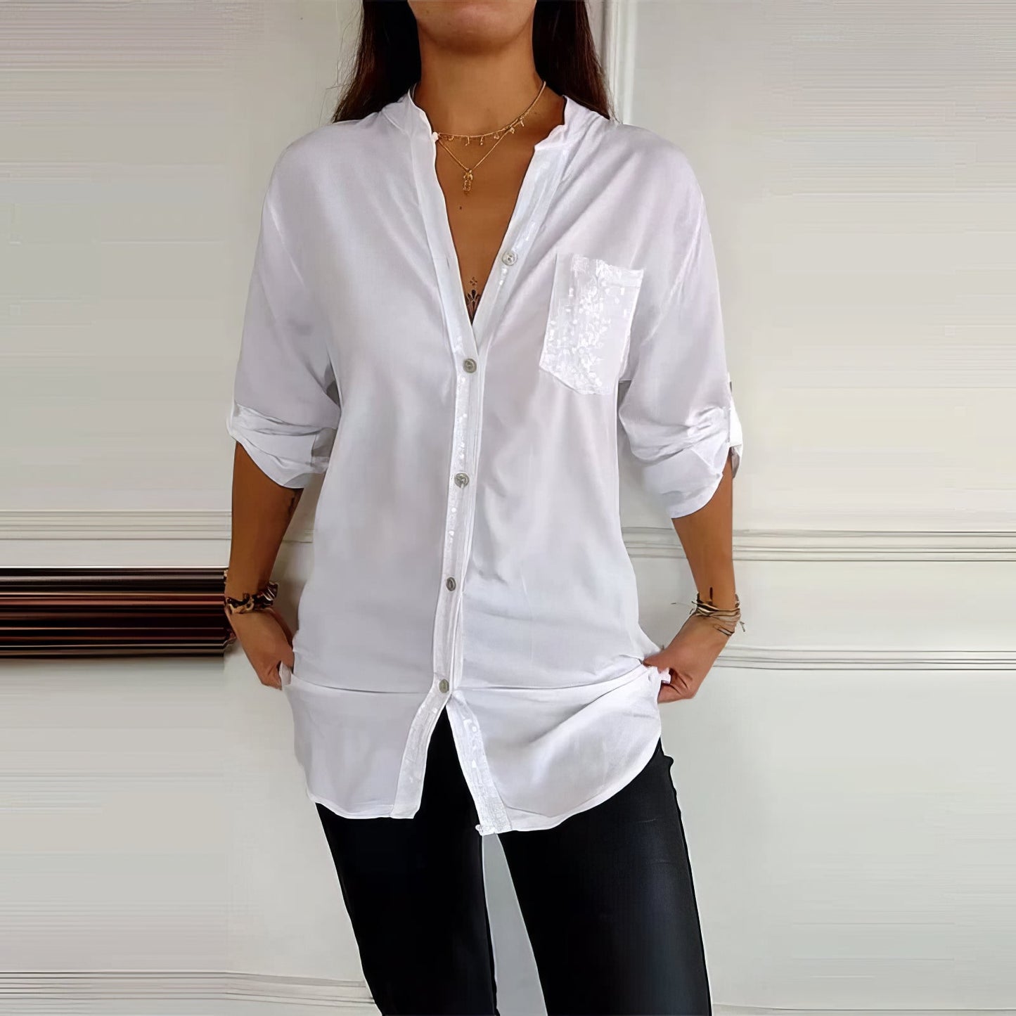 PATCHWORK SEQUINS SHIRT – SHINE WITH ELEGANCE