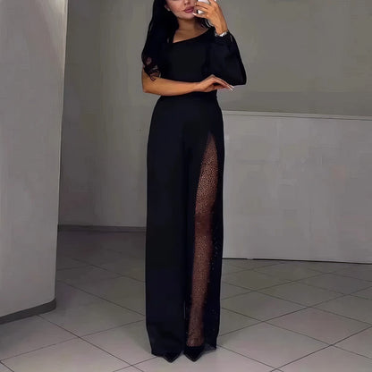 ASYMMETRICAL ONE-SHOULDER JUMPSUIT WITH FLARED TULLE SLEEVES