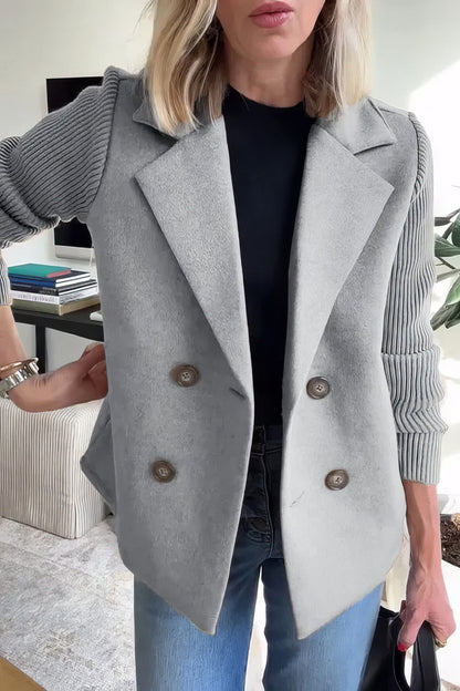 CASUAL KNIT COAT  -WITH BUTTONS AND PATCHWORK SLEEVES FOR WOMEN