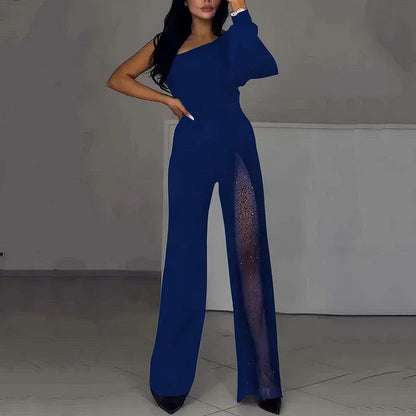 ASYMMETRICAL ONE-SHOULDER JUMPSUIT WITH FLARED TULLE SLEEVES
