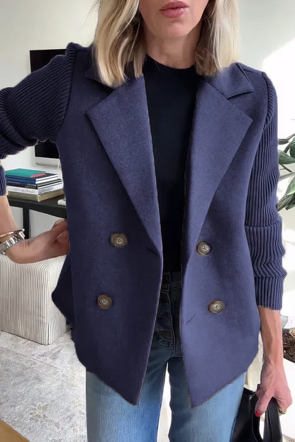 CASUAL KNIT COAT  -WITH BUTTONS AND PATCHWORK SLEEVES FOR WOMEN