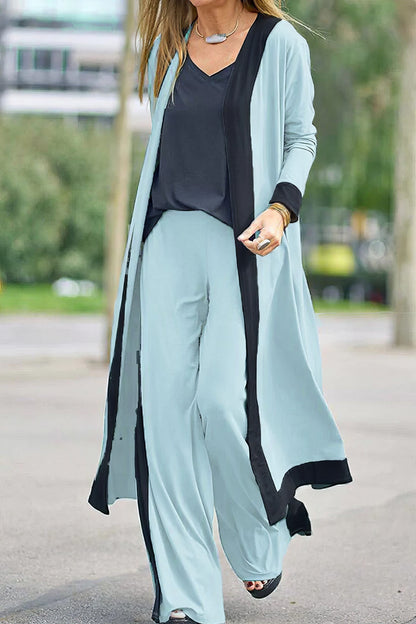 3-PIECE WOMEN’S SET- CARDIGAN, TOP & WIDE-LEG PANTS