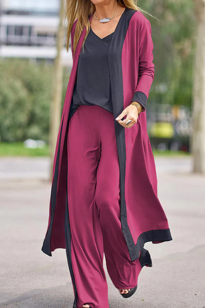 3-PIECE WOMEN’S SET- CARDIGAN, TOP & WIDE-LEG PANTS